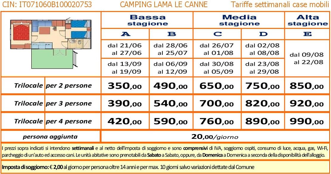 tariffe 2025 albergo bungalow case mobili vieste